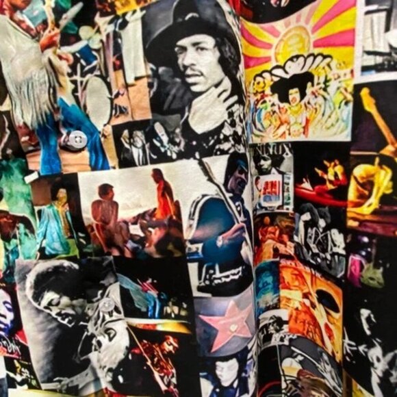 Jimi Hendrix Photo Collage Shirt Men's 3X/4X Hawaiian Style Camp Top Rare EUC - Picture 3 of 8